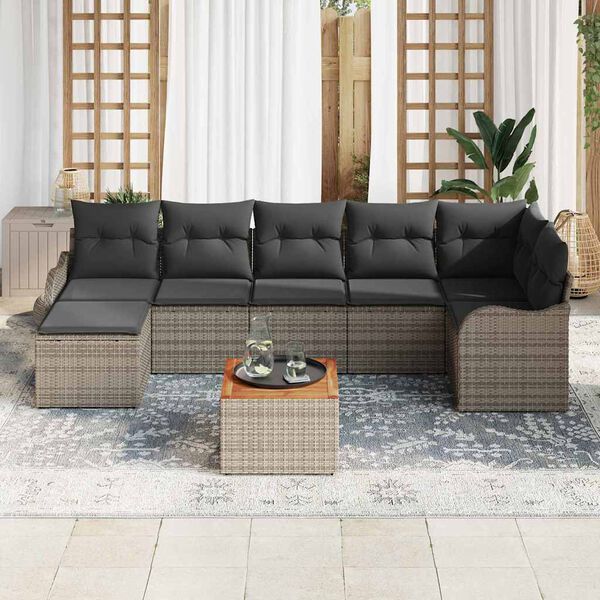 vidaXL Ensemble de canap&eacute; de jardin avec coussin 8 pcs Gris polyrotin