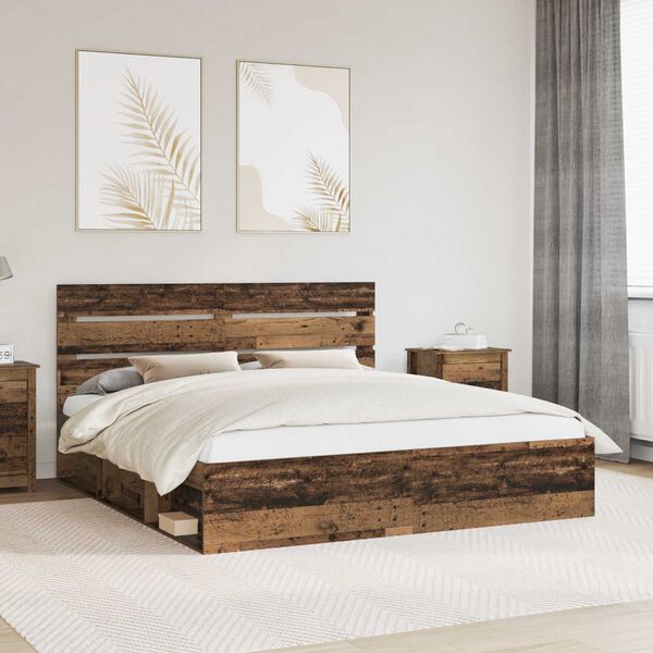 vidaXL Cadre de lit Bois ancien 200 x 200 cm Bois de pin massif