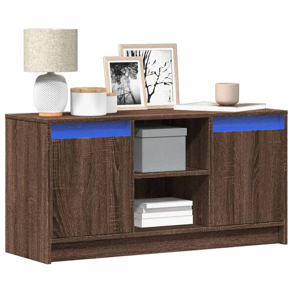 vidaXL Meuble TV avec LED ch&ecirc;ne marron 100x34x50 cm bois d'ing&eacute;nierie