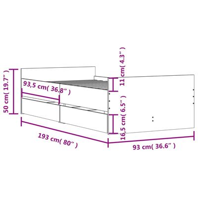 vidaXL Cadre de lit avec tiroirs sans matelas noir 90x190 cm