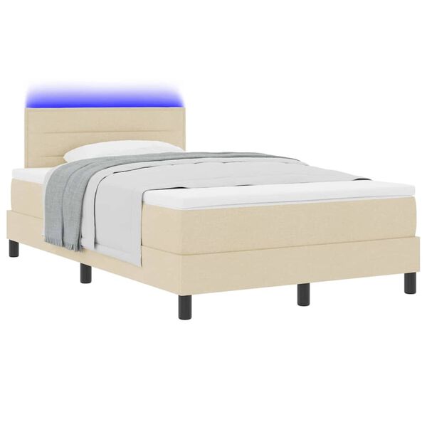 vidaXL Lit &agrave; ressorts avec matelas avec LED Cr&egrave;me 120 x 200 cm tissu