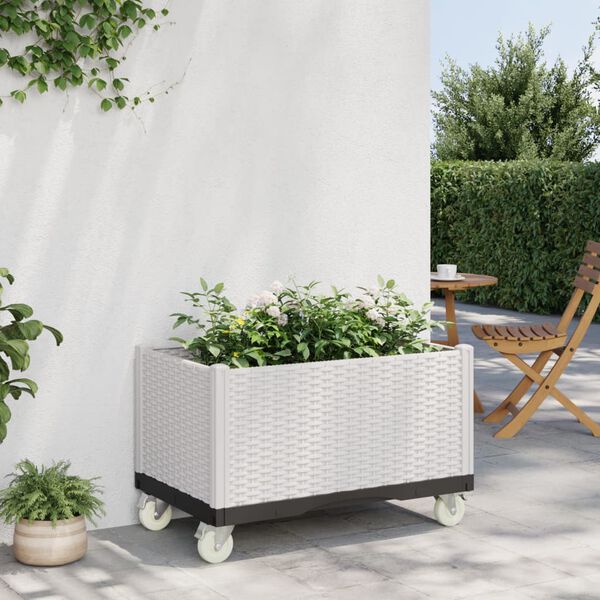 vidaXL Jardini&egrave;re &agrave; roulettes blanc 80x50x54 cm PP