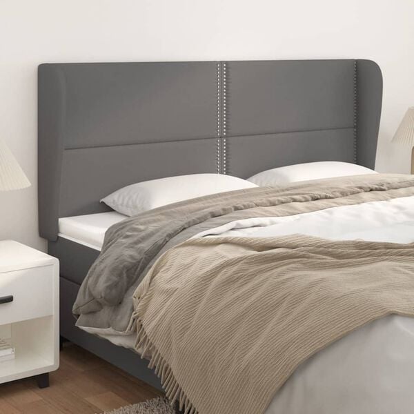 vidaXL T&ecirc;te de lit avec oreilles Gris 203x23x118/128 cm Similicuir