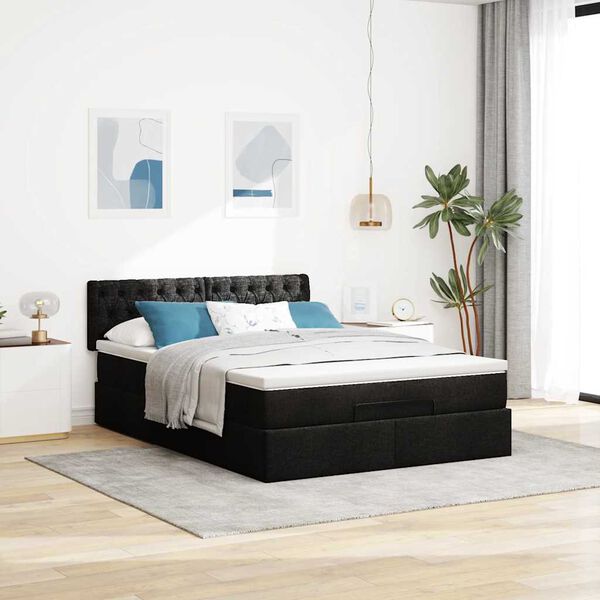 vidaXL Lit ottoman avec matelas et LED noir 140x200 cm tissu