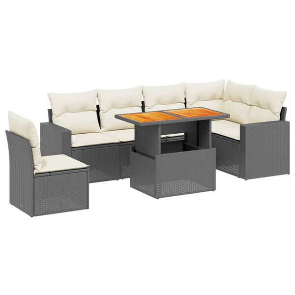 vidaXL Salon de jardin 7 pcs avec coussins noir r&eacute;sine tress&eacute;e