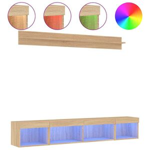 vidaXL Unit&eacute;s murales TV avec LED 5 pcs ch&ecirc;ne sonoma bois d'ing&eacute;nierie