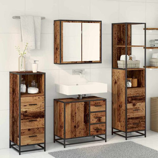 vidaXL Ensemble de mobilier de salle de bain 4 pcs Bois Ancien