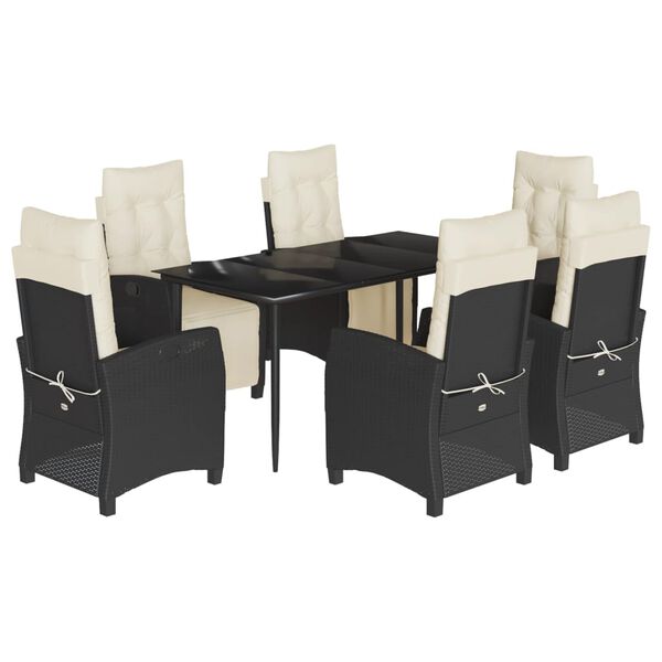 vidaXL Ensemble &agrave; manger de jardin coussins 7pcs Noir R&eacute;sine tress&eacute;e