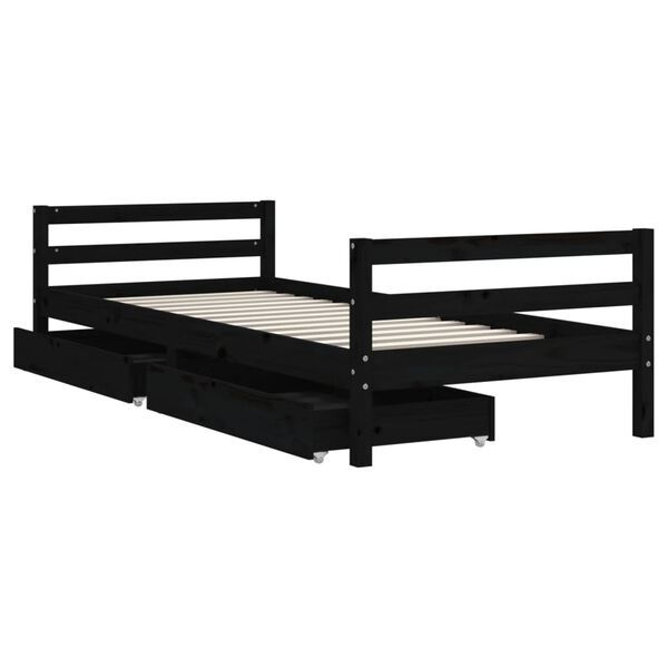 vidaXL Cadre de lit enfant avec tiroirs noir 90x200 cm bois pin massif