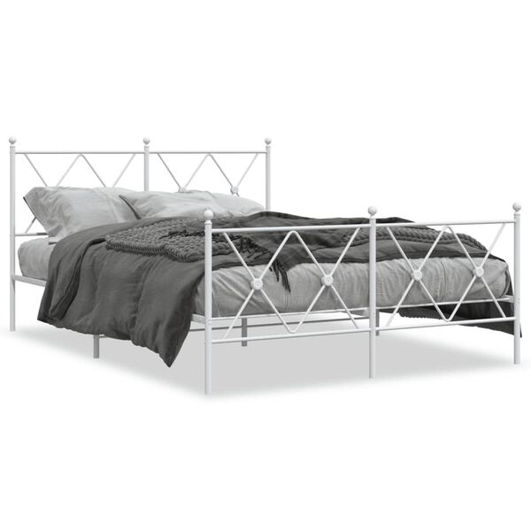 vidaXL Cadre de lit m&eacute;tal sans matelas et pied de lit blanc 140x190 cm