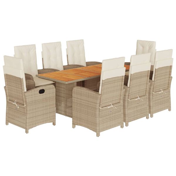 vidaXL Ensemble &agrave; manger de jardin et coussins 9 pcs beige Poly rotin
