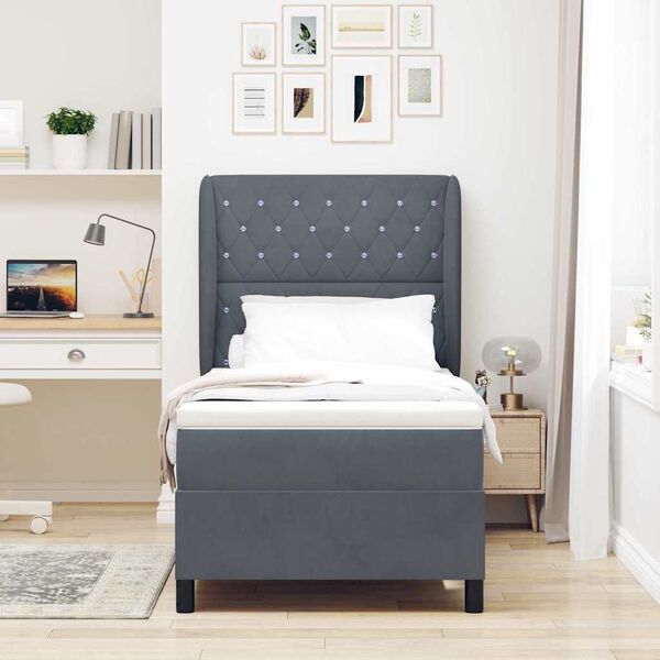 vidaXL Lit &agrave; ressorts avec matelas Gris fonc&eacute; 200 x 90 cm Polyester