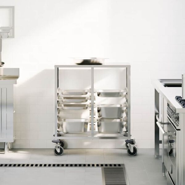 vidaXL Chariot &agrave; plateaux 12 bacs GN 75x55x87 cm acier inoxydable