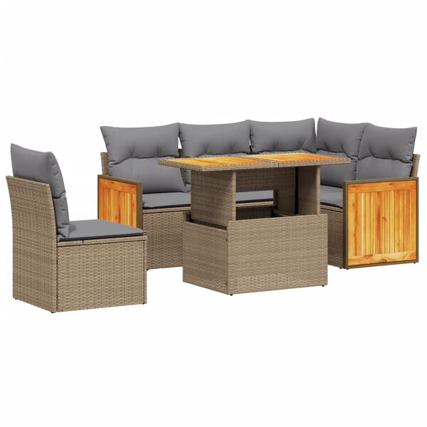 vidaXL Salon de jardin avec coussins 6 pcs beige r&eacute;sine tress&eacute;e