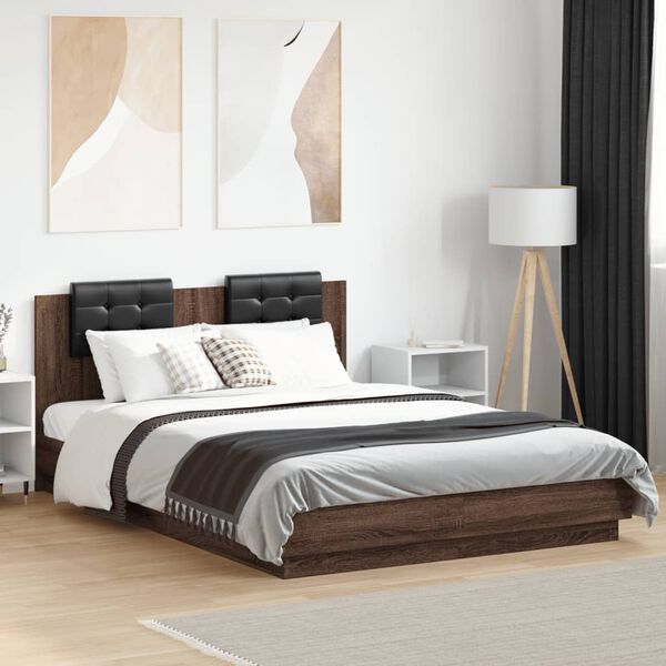 vidaXL Cadre de lit avec LED sans matelas ch&ecirc;ne marron 150x200 cm