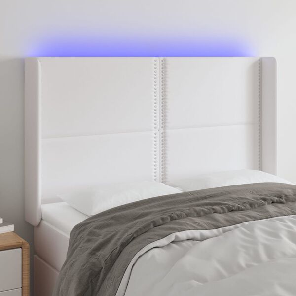 vidaXL T&ecirc;te de lit &agrave; LED Blanc 147x16x118/128 cm Similicuir