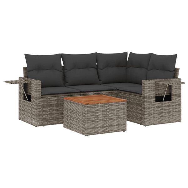 vidaXL Salon de jardin 5 pcs avec coussins gris r&eacute;sine tress&eacute;e