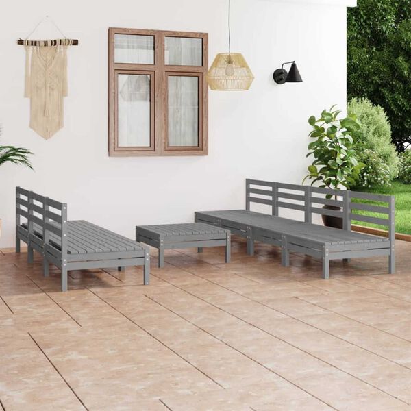 vidaXL Salon de jardin 8 pcs Gris Bois de pin massif