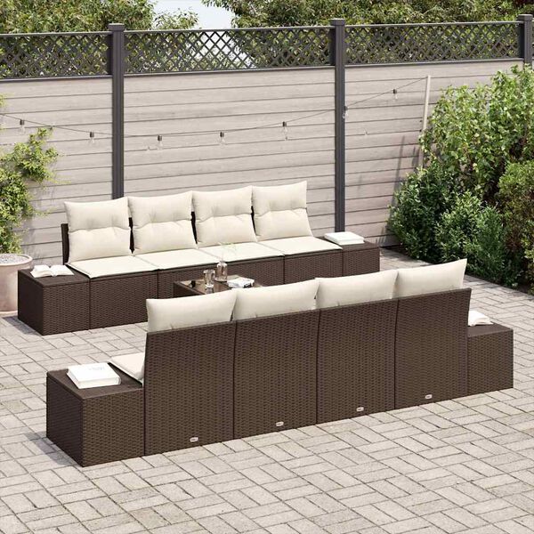 vidaXL Ensemble de canap&eacute; de jardin 7 pcs Marron et cr&egrave;me polyrotin