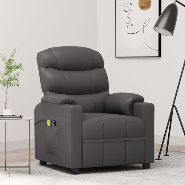 vidaXL Fauteuil de massage Gris Similicuir