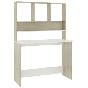 vidaXL Bureau avec &eacute;tag&egrave;res Blanc ch&ecirc;ne sonoma 110x45x157 cm Agglom&eacute;r&eacute;