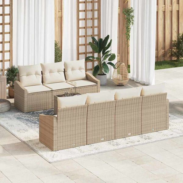 vidaXL Ensemble de Canap&eacute;s avec coussin 8 pcs Beige et cr&egrave;me polyrotin