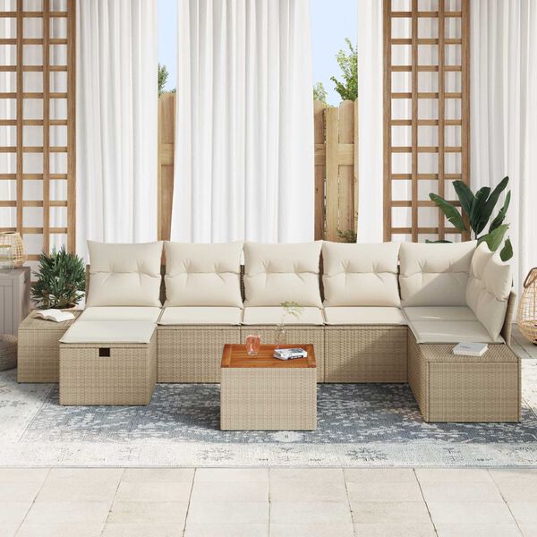 vidaXL Ensemble de canap&eacute; de jardin avec coussin 8 pcs Beige polyrotin