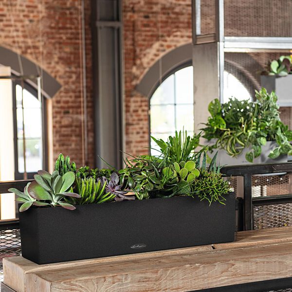 LECHUZA Jardini&egrave;re BALCONERA Stone 80 ALL-IN-ONE Noir