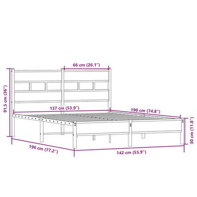 vidaXL Cadre de lit sans matelas chêne sonoma 137x190 cm