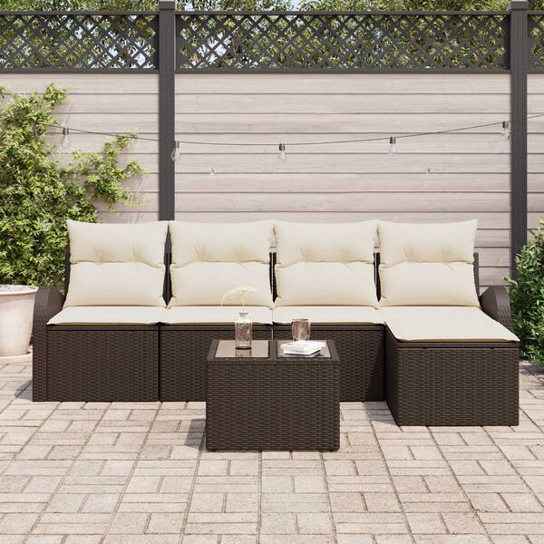 vidaXL Ensemble de Canap&eacute;s 6 pcs Marron et blanc polyrotin