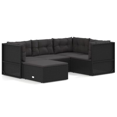 vidaXL Salon de jardin 5 pcs avec coussins Noir Résine tressée