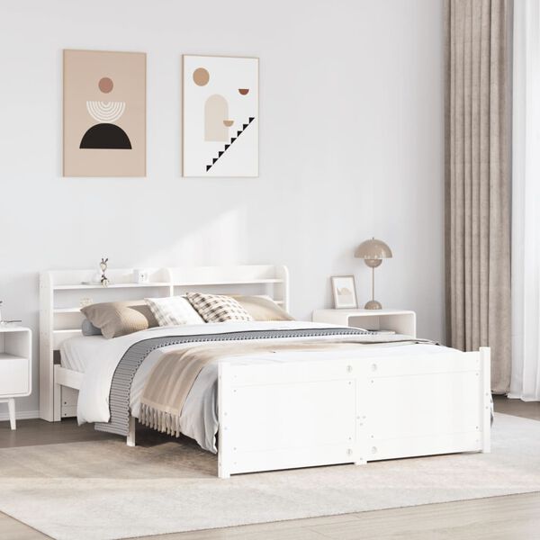 vidaXL Cadre de lit avec t&ecirc;te de lit sans matelas blanc 140x190 cm