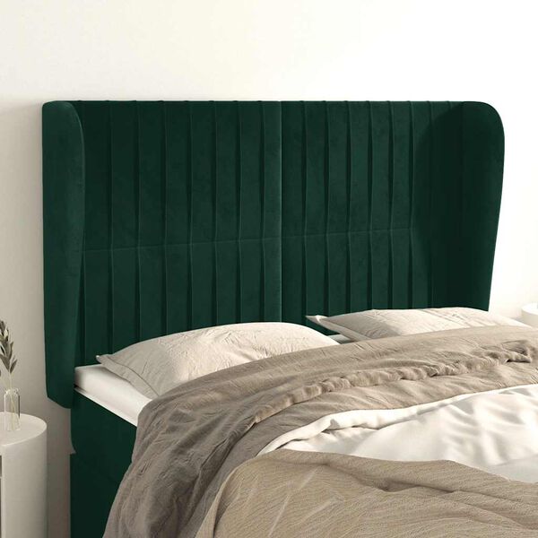 vidaXL T&ecirc;te de lit avec oreilles Vert fonc&eacute; 147x23x118/128 cm Velours