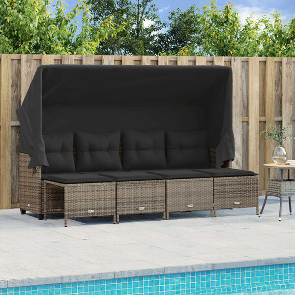 vidaXL Salon de jardin 5 pcs avec coussins gris r&eacute;sine tress&eacute;e