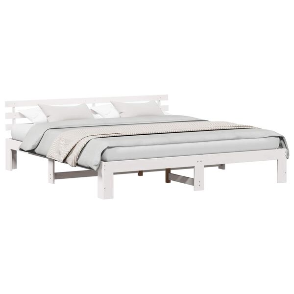 vidaXL Cadre de lit avec t&ecirc;te de lit Blanc 180 x 200 cm Pin massif