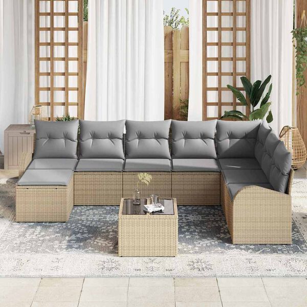 vidaXL Ensemble de canap&eacute; de jardin 9 pcs Beige Poly rotin