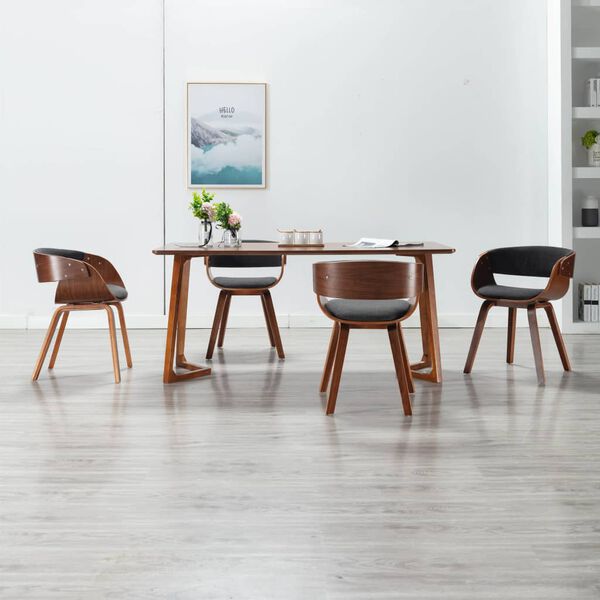 vidaXL Chaises &agrave; manger lot de 4 gris bois courb&eacute; et tissu