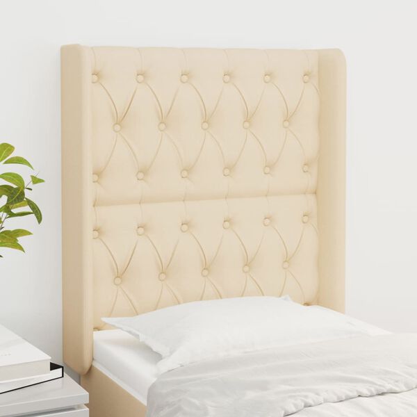 vidaXL T&ecirc;te de lit avec oreilles Cr&egrave;me 83x16x118/128 cm Tissu