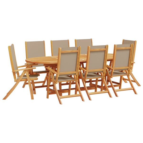 vidaXL Ensemble &agrave; manger de jardin 9pcs bois d'acacia solide textil&egrave;ne