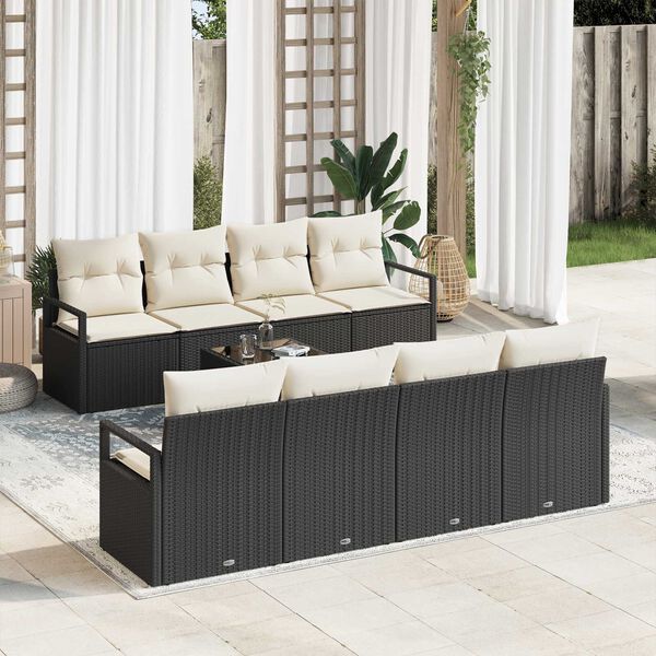 vidaXL Ensemble de canap&eacute; de jardin 9 pcs Noir et Cr&egrave;me polyrotin