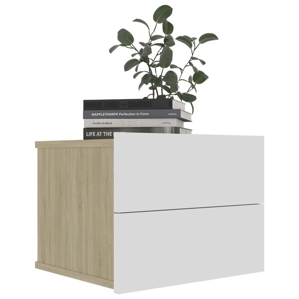 vidaXL Tables de chevet 2 pcs Blanc et ch&ecirc;ne sonoma 40x30x30 cm