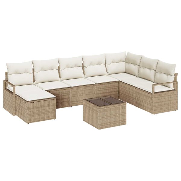 vidaXL Ensemble de Canap&eacute;s avec coussin 9 pcs Beige et cr&egrave;me polyrotin