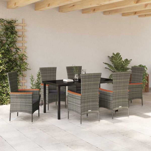 vidaXL Ensemble de salle &agrave; manger pour jardin avec coussin 7 pcs Gris
