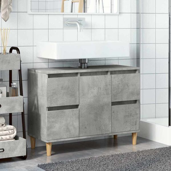 vidaXL Meuble d'&eacute;vier gris b&eacute;ton 80x33x60 cm bois d'ing&eacute;nierie