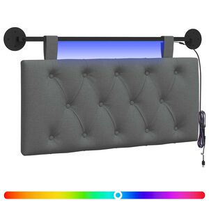 vidaXL T&ecirc;te de lit suspendue Avec lumi&egrave;re LED Gris fonc&eacute; Tissu