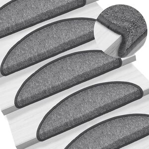 vidaXL Tapis d'escalier 15 pi&egrave;ces 56 x 17 x 3 cm Gris fonc&eacute; Demi-rond