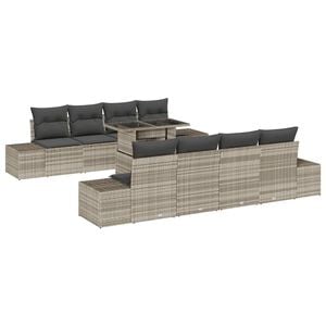vidaXL Ensemble de canap&eacute; de jardin 9 pc Gris clair polyrotin