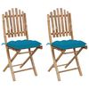 vidaXL Chaises pliantes (lot de 2) avec coussins en bambou