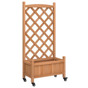 vidaXL Jardini&egrave;re avec treillis et roues marron bois massif de sapin
