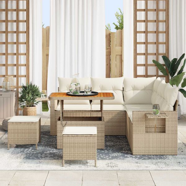 vidaXL Ensemble de canap&eacute; de jardin 9 pcs Beige et cr&egrave;me polyrotin